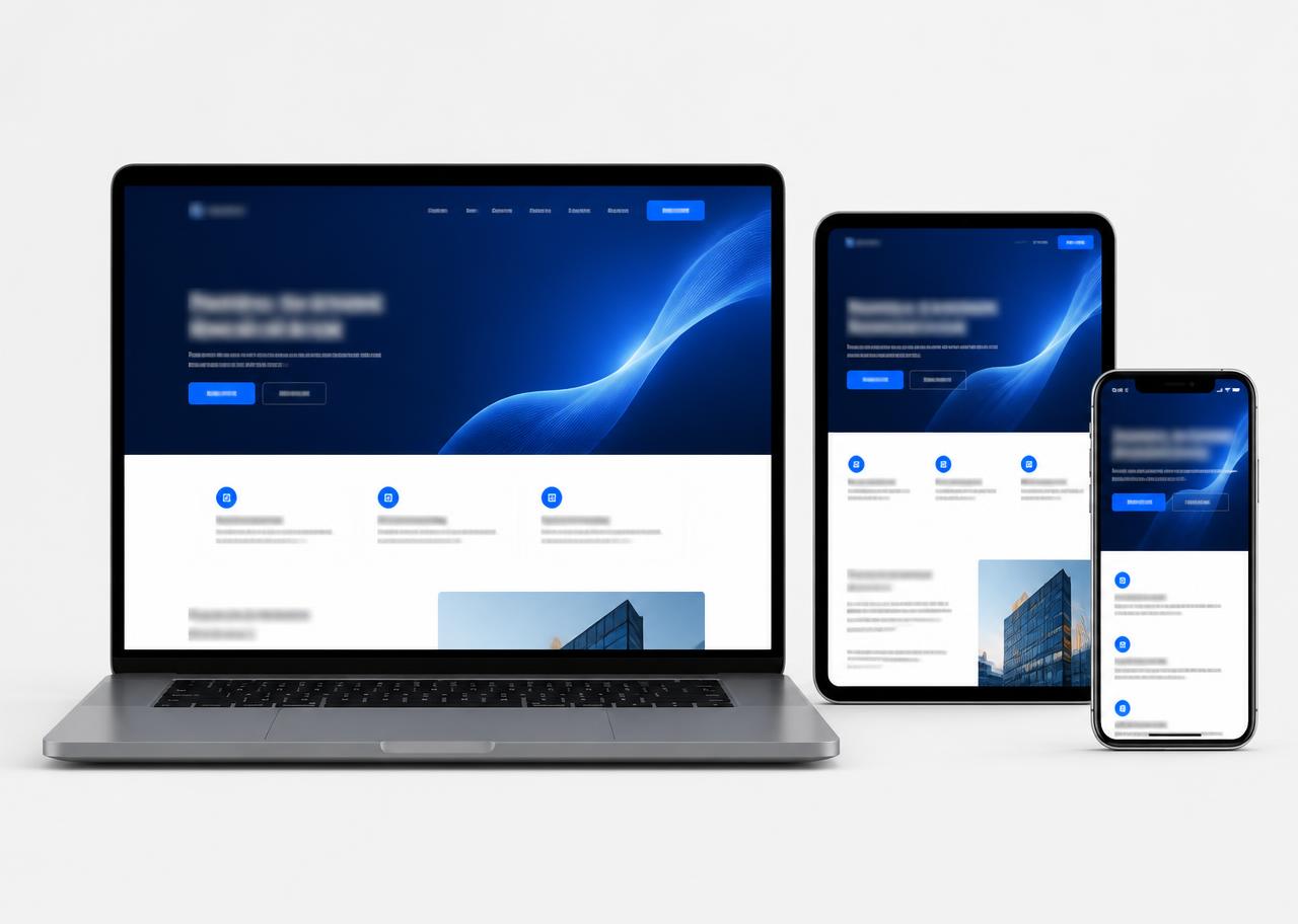 Site profissional da Dominium Web exibido em notebook, tablet e smartphone